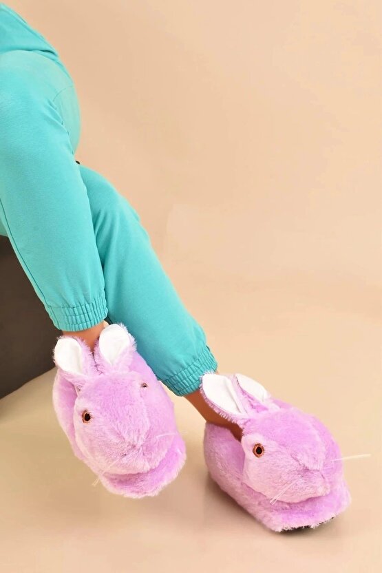 Tavşan Figürlü Peluş Panduf Ev Pandufu Unisex Tavşanlı Panduf