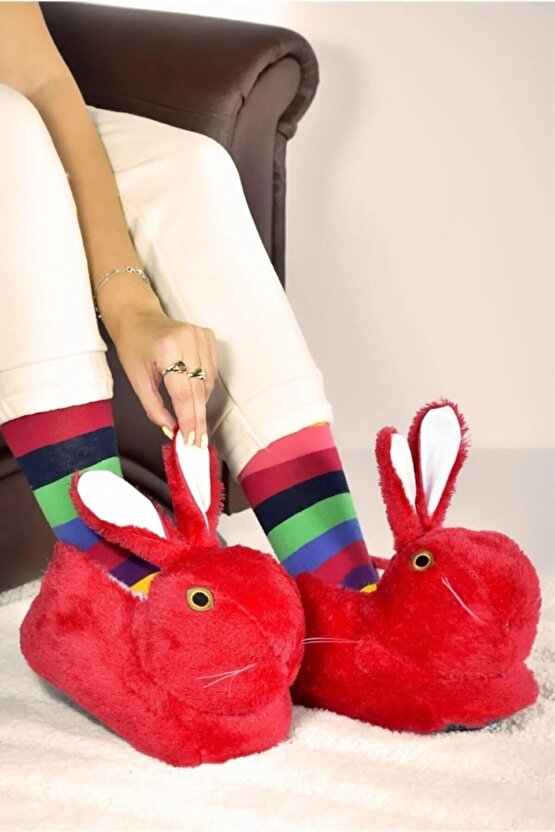 Tavşan Figürlü Peluş Panduf Ev Pandufu Unisex Tavşanlı Panduf