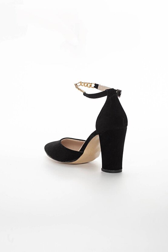 Zincirli Stiletto Siyah Süet