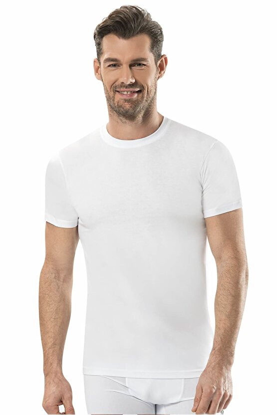Erkek 6lı Beyaz Sıfır Yaka Kısa Kol Pamuklu Fanila Atlet 104