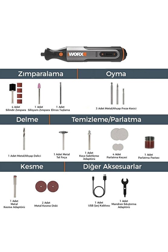 Wx106 8volt Kalem Tipi Devir Ayarlı Profesyonel Gravür Makinesi 21 Parça Aksesuar