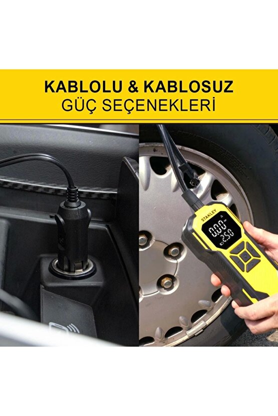 Sxıf0101 12v  Şarjlı Li-ion 150 Psı Dijital Göstergeli Akıllı Lastik Şişirme Pompası Powerb