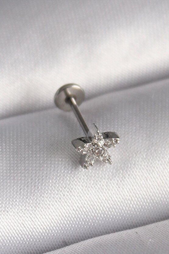 316l Çelik Gümüş Renk Zirkon Taşlı Yıldız Model Tragus Piercing
