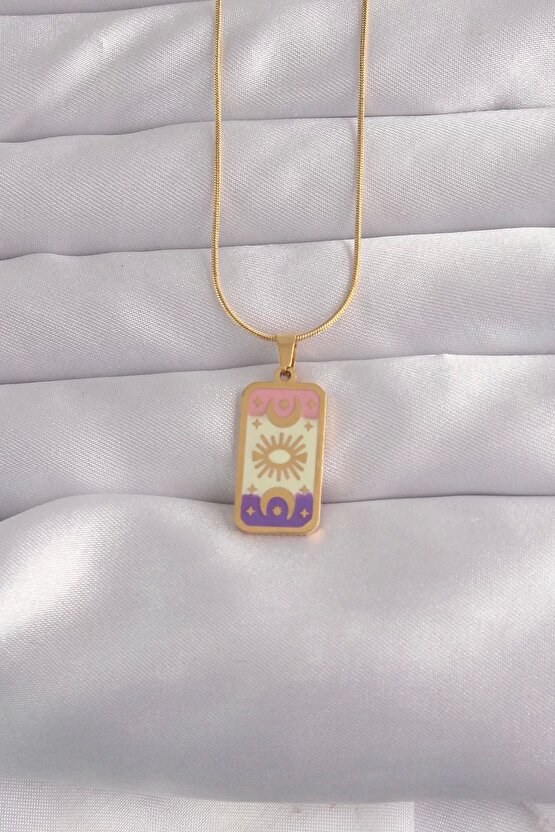 316L Çelik Gold Renk Karışık Mineli Ay Figür Tarot Kolye