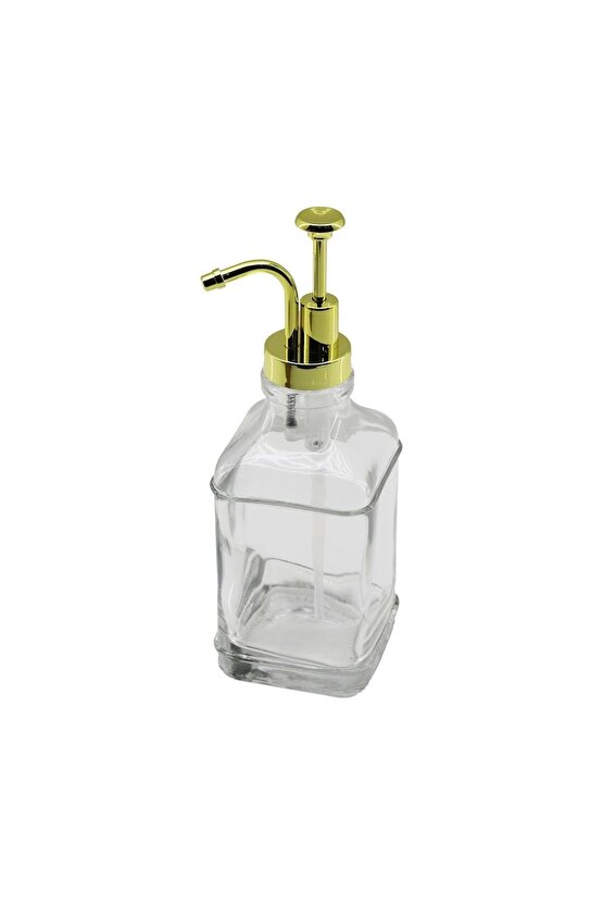 Kare Cam Şişe - Şeffaf Sıvı Sabunluk 500ml Pompa - Musluk Ayrık Model Başlı (4767)