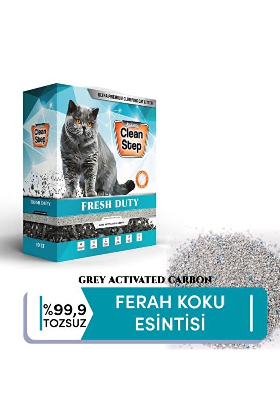 Clean Step Fresh Duty Aktif Karbonlu Bahar Kokulu Ince Taneli Topaklanan Bentonit Kedi Kumu 10 Lt