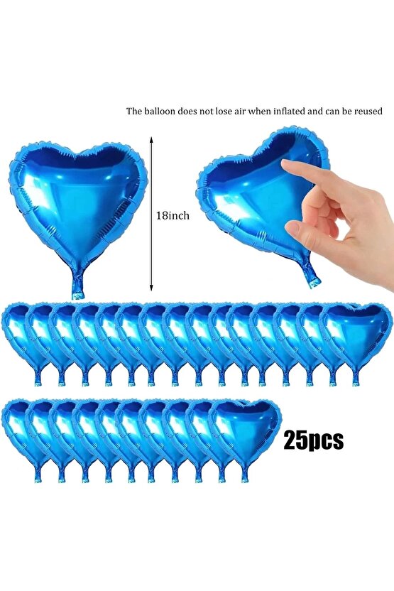 Metalize Parlak Mavi Kalp Şekilli Uçan Balon Folyo 18 İnç 45 Cm 25 Adet