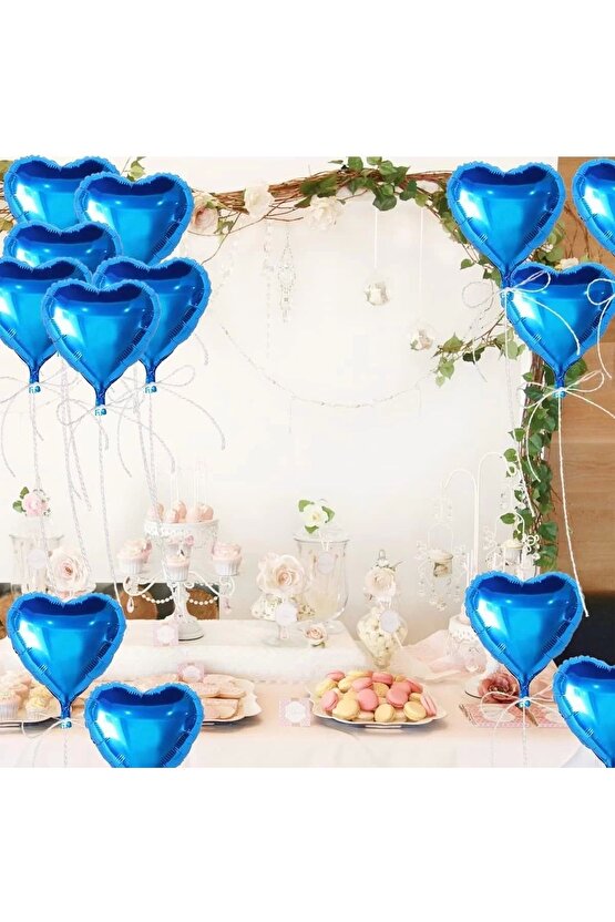 Metalize Parlak Mavi Kalp Şekilli Uçan Balon Folyo 18 İnç 45 Cm 25 Adet