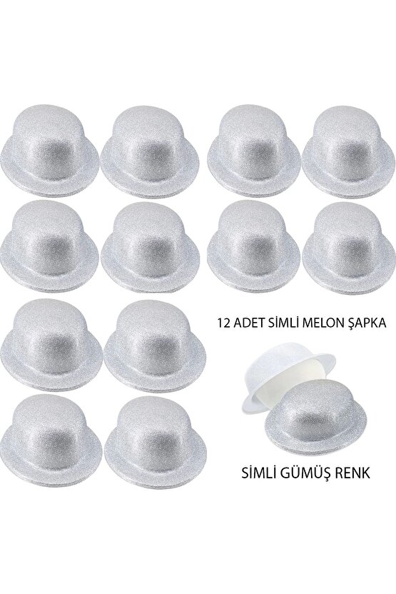 Gümüş Renk Simli Melon Yulak Parti Şapkası 12 Adet