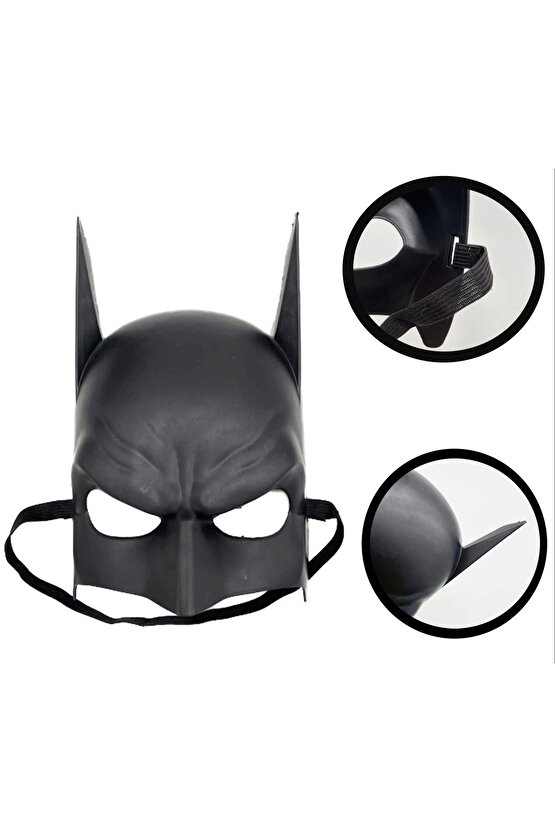 Siyah Renk Çocuk Boy Arkadan Lastikli Batman Maskesi A Kalite  20x14 Cm