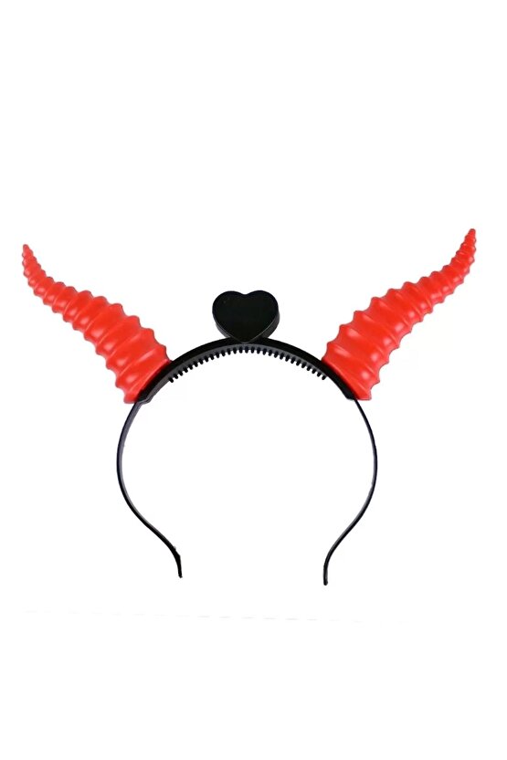 Kırmızı Renk Led Işıklı Kıvrımlı Boynuz Taç 27x18 Cm