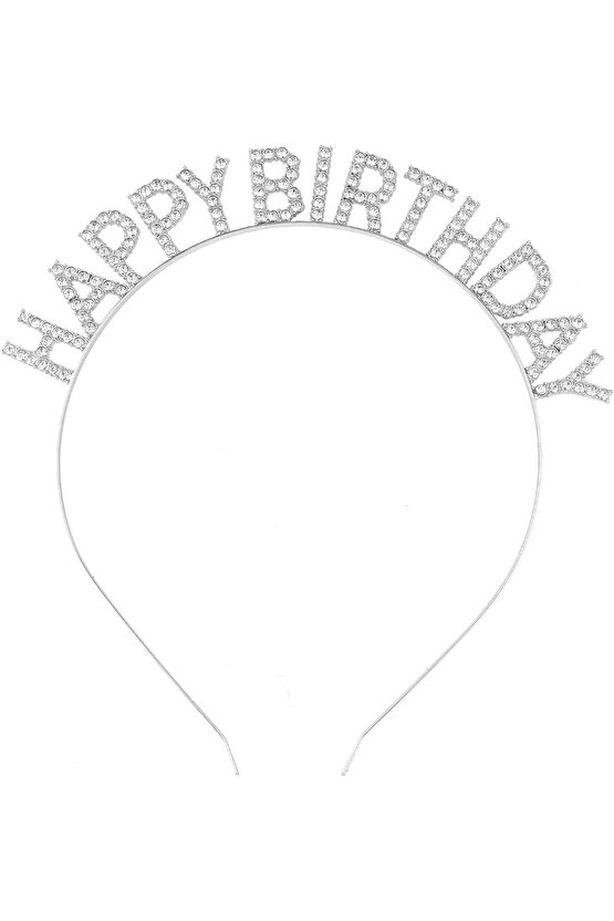 Gümüş Kristal Taşlı Happy Birthday Doğum Günü Tacı Ithal Ürün A Kalite 17x16 Cm