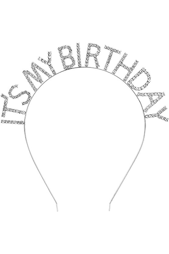 Kristal Taşlı Gümüş Renk It39s My Birthday Yazılı Doğum Günü Parti Tacı 14x16 Cm