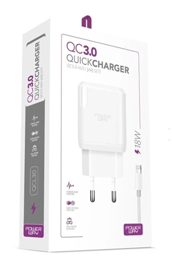 Powerway Qcl30 Hızlı 3000 Ma 18w Lıghtnıng Şarj Kafa Başlık Adaptörü (4767)