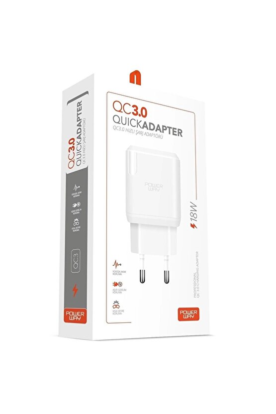 Powerway Qcl30 Hızlı 3000 Ma 18w Lıghtnıng Şarj Kafa Başlık Adaptörü (4767)
