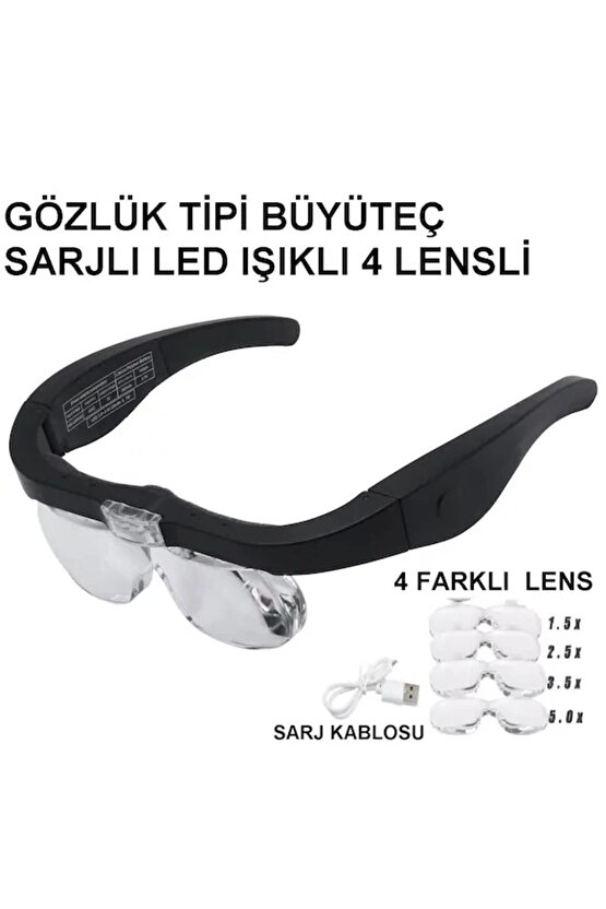 Şarjlı Gözlük Büyüteç 4 Farklı Lens 11537dc