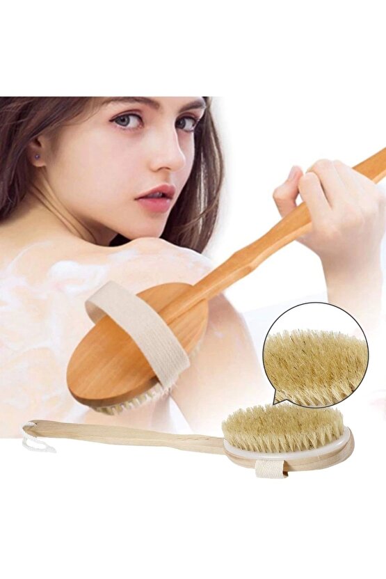 Doğal At Kılı Selülit Karşıtı Sapı Çıkabilen Ahşap Banyo Fırçası (4767)