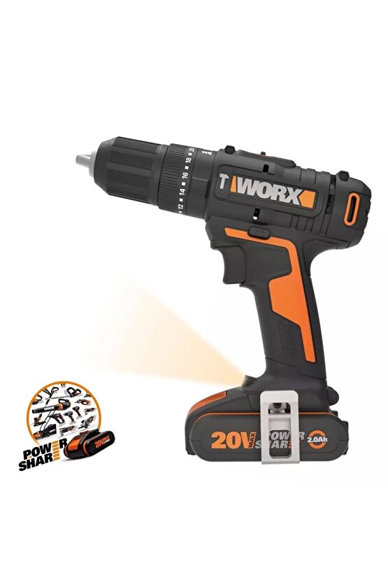 Wx370 20volt2ah. Li-ion Çift Akülü Profesyonel Şarjlı Darbeli Matkap 30 Parça Aksesuar Seti