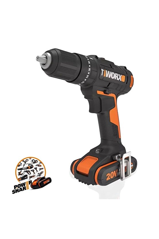 Wx370 20volt2ah. Li-ion Çift Akülü Profesyonel Şarjlı Darbeli Matkap 30 Parça Aksesuar Seti