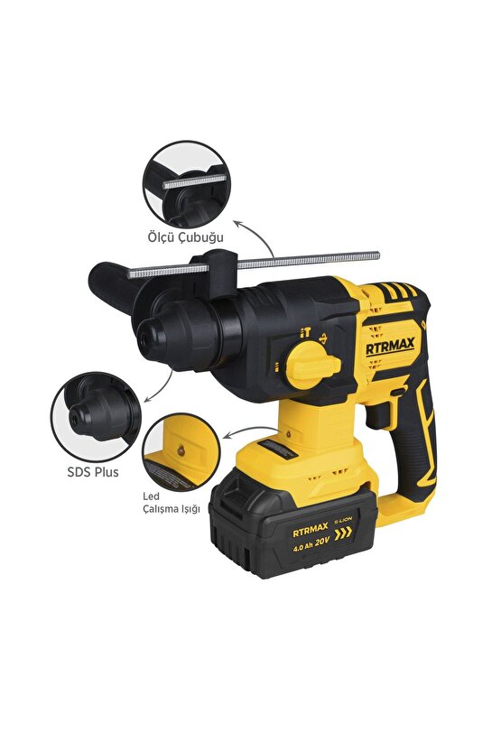 Rts5040 Şarjlı Sds Plus Kırıcı Ve Delici Kömürsüz 1.8jul 26mm 2x4 Ah 20v Çift Akü S-lion - Akü Dahil