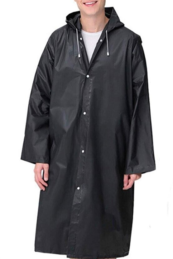 Unisex Kadın Ve Erkek YAĞMURLUK %100 EVA Çıtçıtlı Kapüşonlu SİYAH Renk