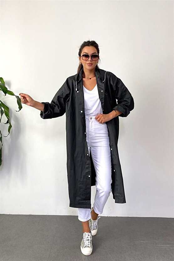 Unisex Kadın Ve Erkek YAĞMURLUK %100 EVA Çıtçıtlı Kapüşonlu SİYAH Renk