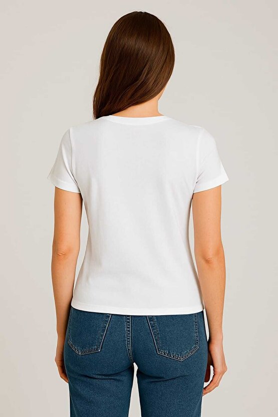 Kadın Bisiklet Yaka Likralı Kısa Kol Body Crop T-Shirt siyah ekru k.lacivert