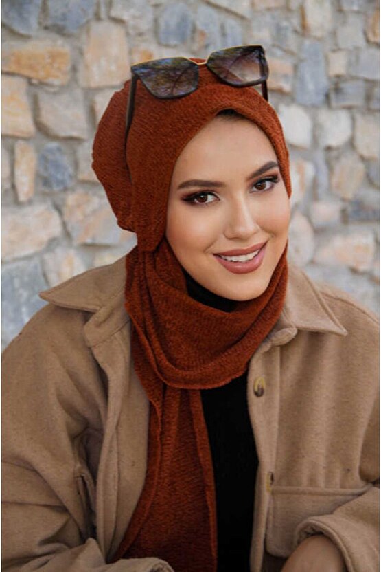 Kırmızı Gül Desen Çağla Hazır Türban