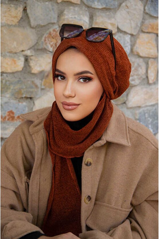 Kırmızı Gül Desen Çağla Hazır Türban