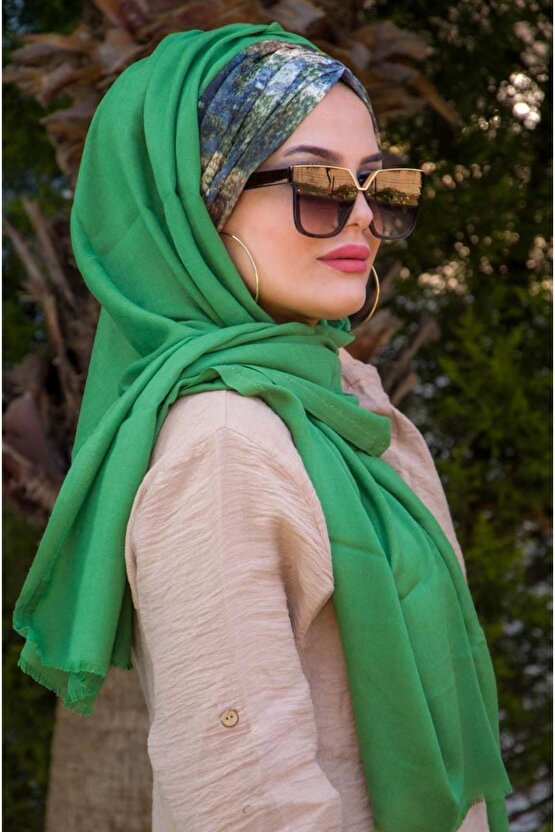 Bahar Yeşili Büzgülü Hazır Şal - 50601