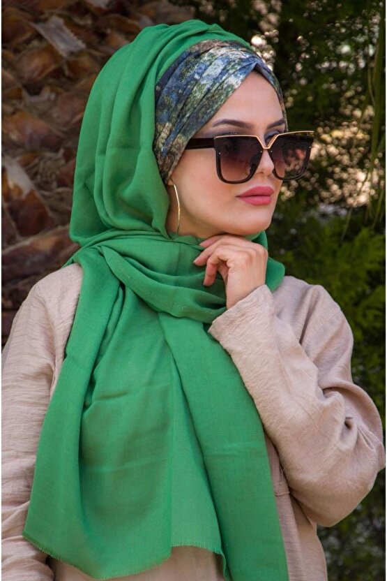 Bahar Yeşili Büzgülü Hazır Şal - 50601