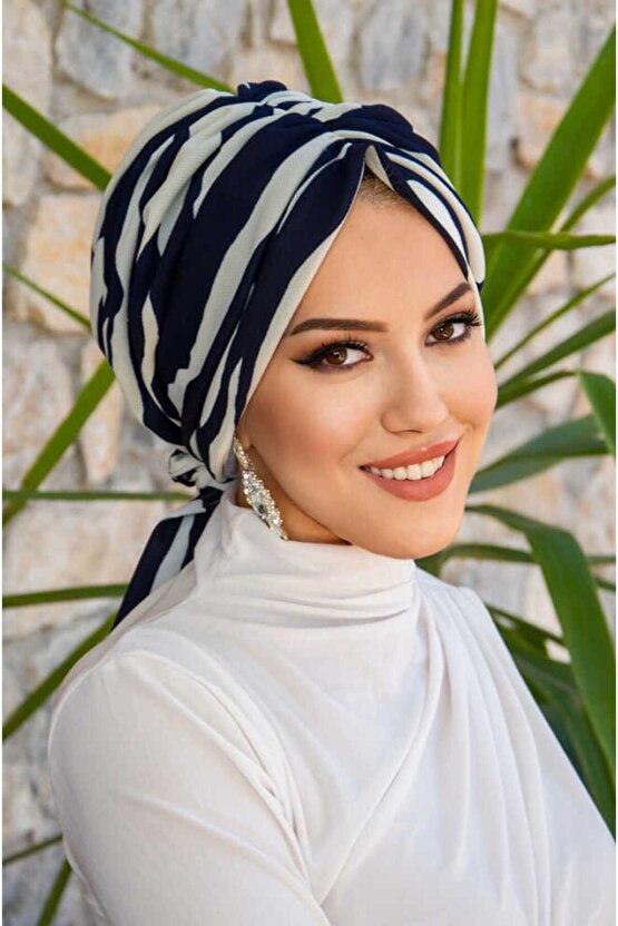 Lacivert Zebra Desen Tokalı Bone