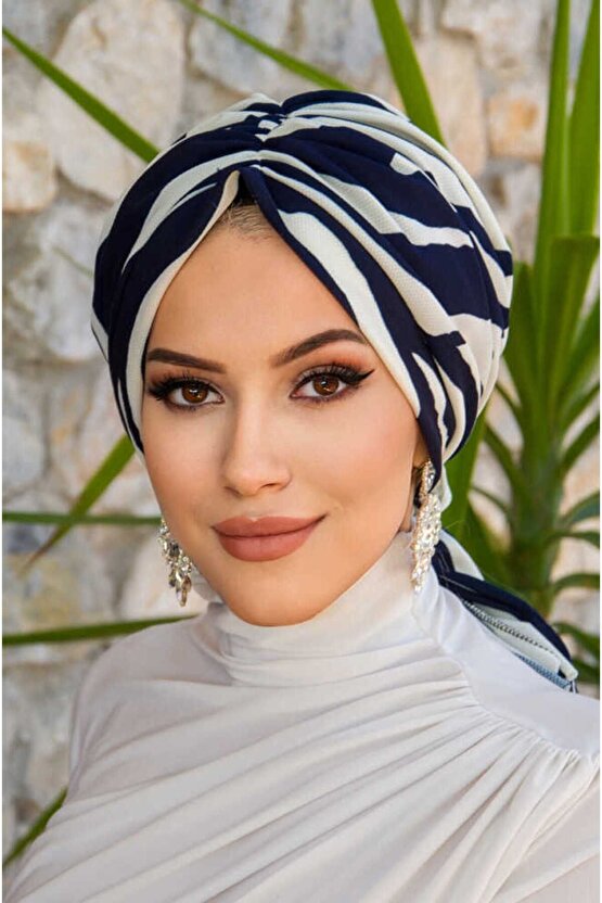 Lacivert Zebra Desen Tokalı Bone