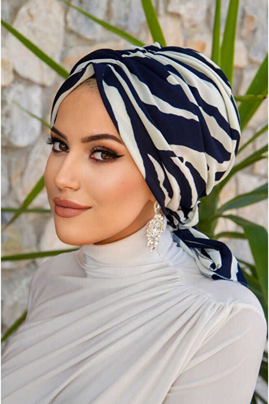 Lacivert Zebra Desen Tokalı Bone