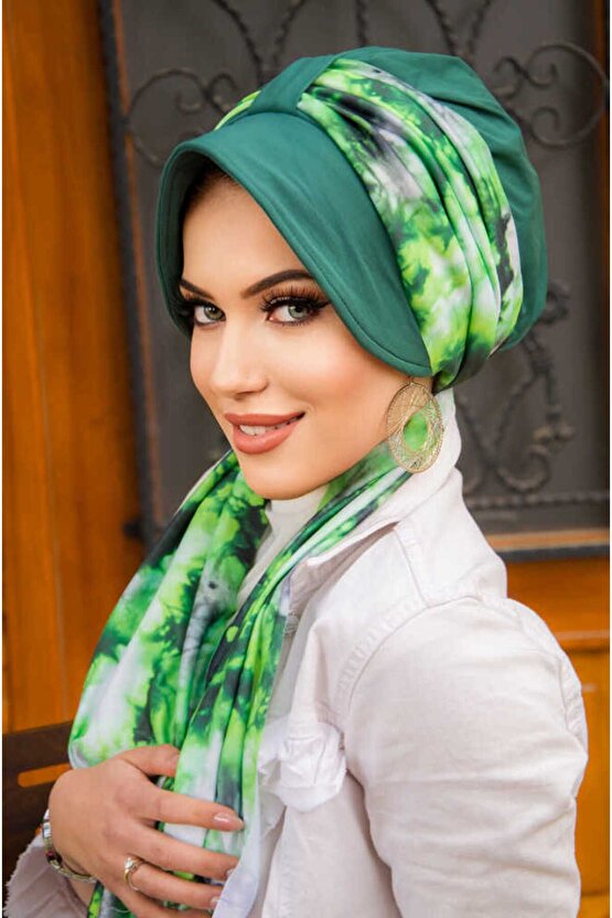 Zümrüt Yeşil Batik Desen Şapka Bone