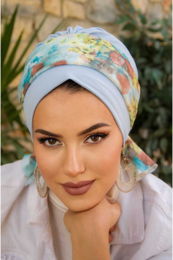 Bebe Mavi Soft Desen Bantlı Bone