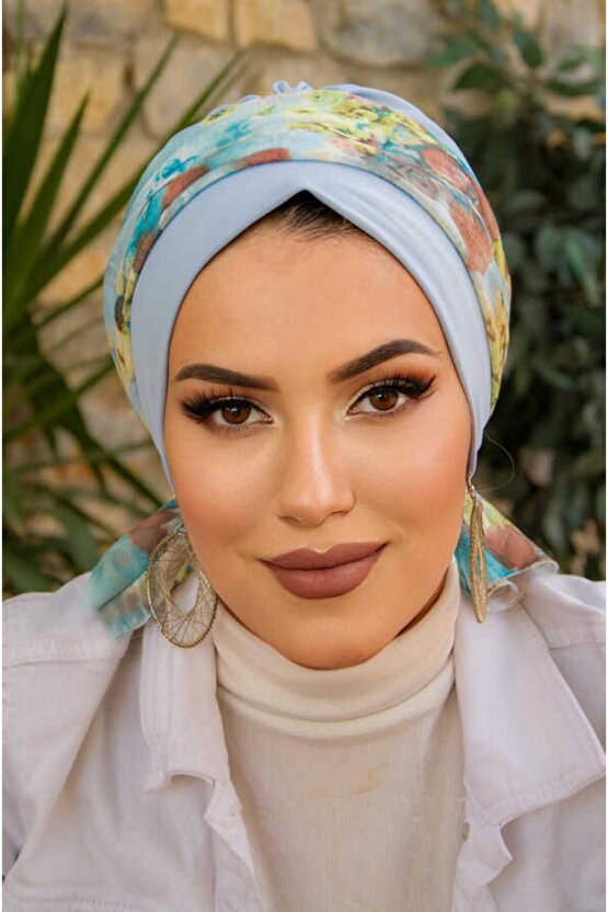 Bebe Mavi Soft Desen Bantlı Bone