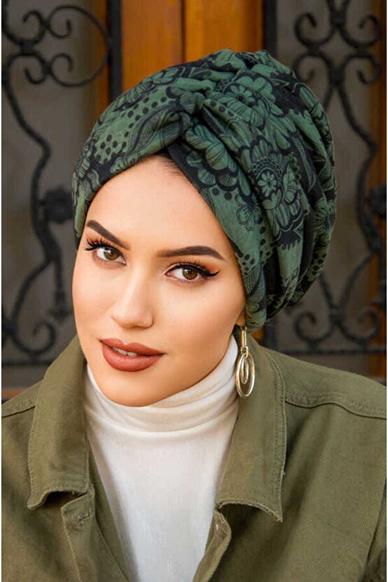 Haki Siyah Desen Burgu Model Dolgulu Bone