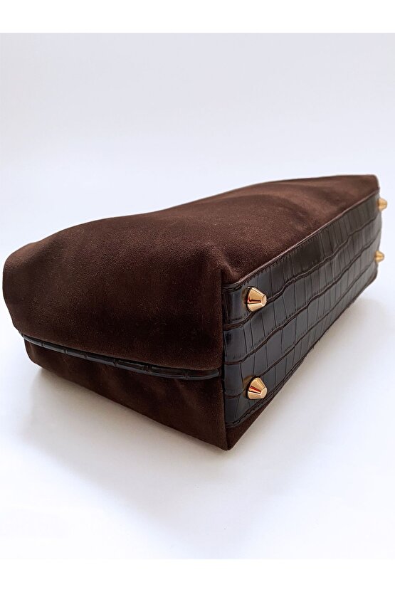 Kadın Koyu Kahve Süet Clutch El Çantası Şık Zarif Ve Minimalist Kullanışlı Tasarım