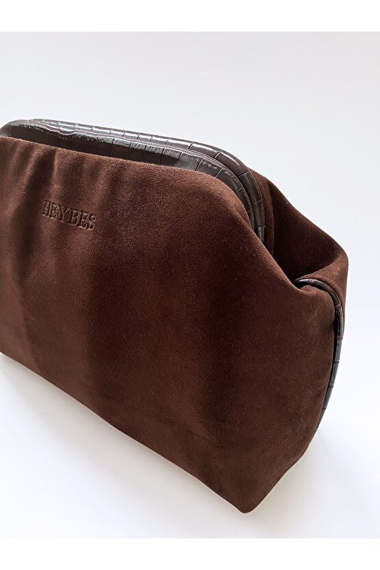 Kadın Koyu Kahve Süet Clutch El Çantası Şık Zarif Ve Minimalist Kullanışlı Tasarım