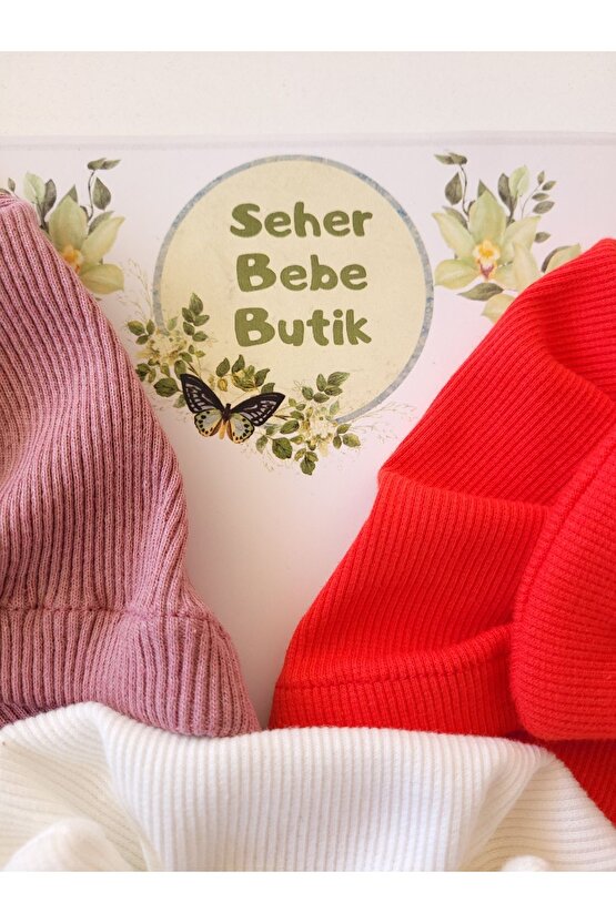 Kız Bebek & Çocuk Renkli Fiyonklu Bone 3Lü Set