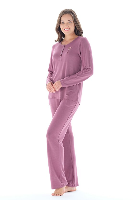Kadın Klasik Çicek Desenli Yakası Düğmeli Belden Kuşaklı 3lü Pijama Takımı