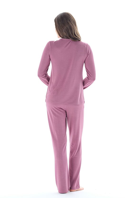 Kadın Klasik Çicek Desenli Yakası Düğmeli Belden Kuşaklı 3lü Pijama Takımı