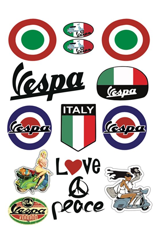 Vespa Sticker Seti Motorsiklet Kask