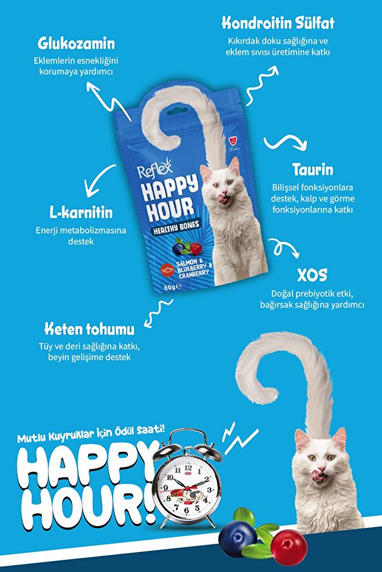 Happy Hour Salmon&blueberry&cranberry Kemik Des.kediler Için Ödül 60 Gr.