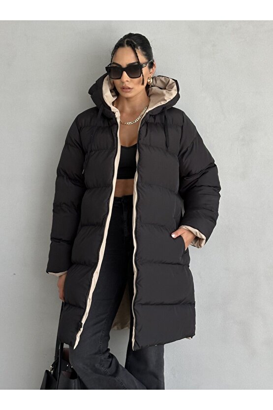 Regular Fit Çift Taraflı Uzun Şişme Mont