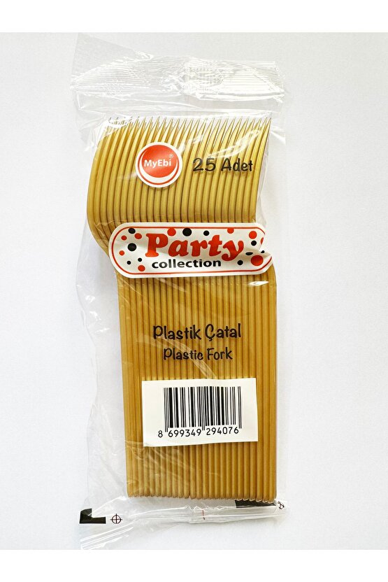 Plastik Gold Altın Renkli Lüx Parti Doğum Günü Çatal - 18 Cm. - 250 Adet