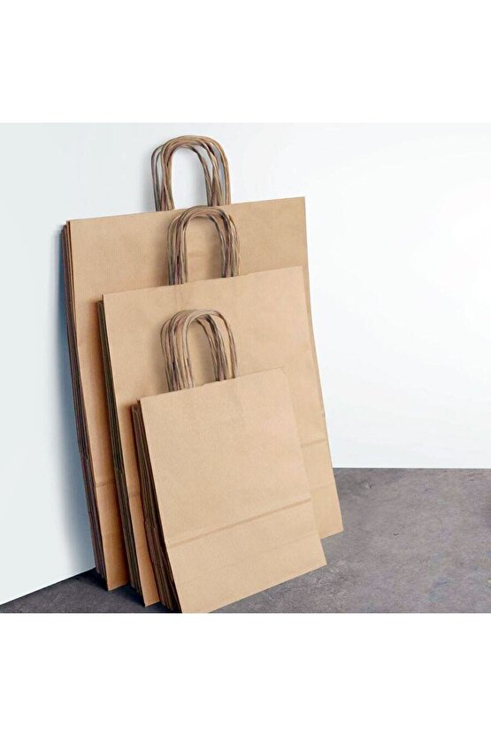 Kraft Kâğıt Poşet (25x12x31 Cm) Burgu Saplı Kâğıt Torba (25 Adet) Kâğıt Çanta