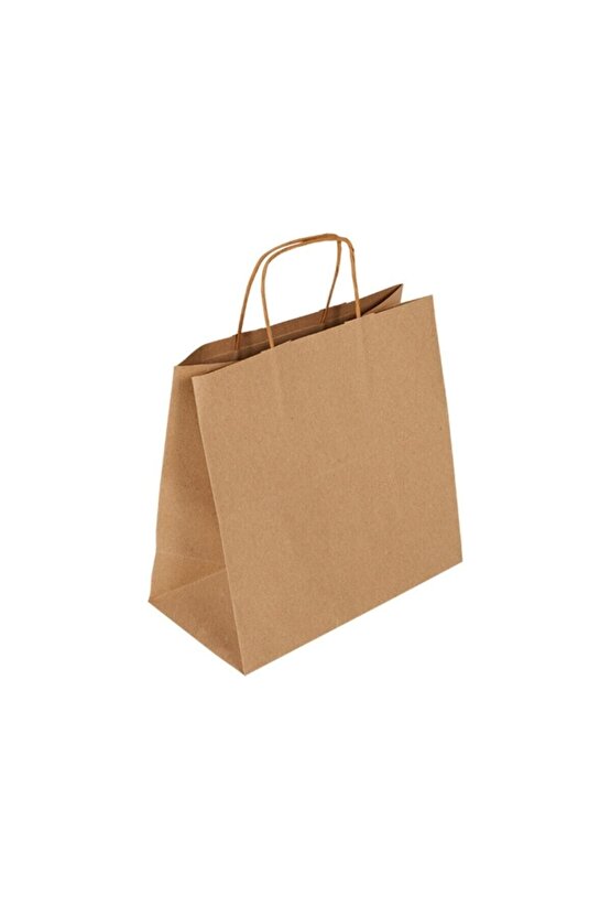 Burgu Saplı Kraft Çanta Kraft Poşet 25 Adet 25 Cm X 12 Cm X 31 Cm
