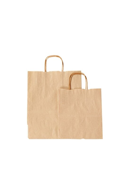 Burgu Saplı Kraft Çanta Kraft Poşet 25 Adet 25 Cm X 12 Cm X 31 Cm
